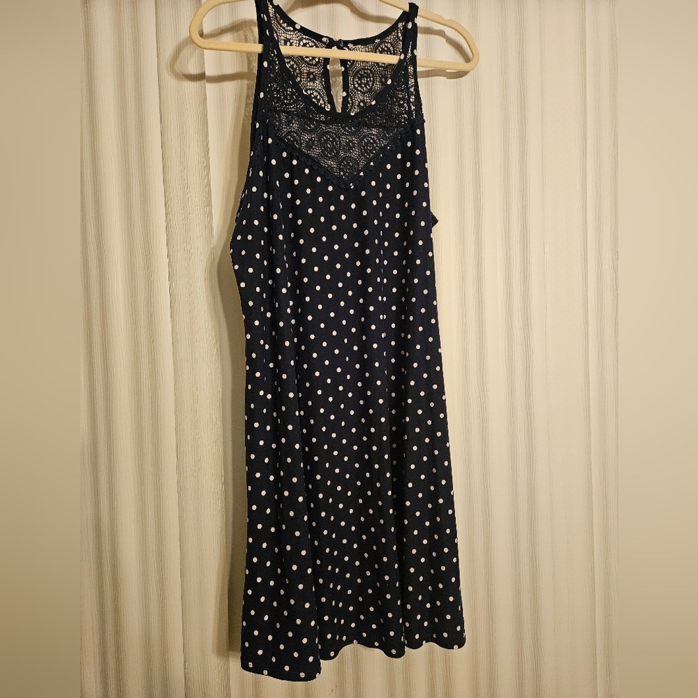 Navy blue and white polkadot Strappy dress.  Very soft material no tag